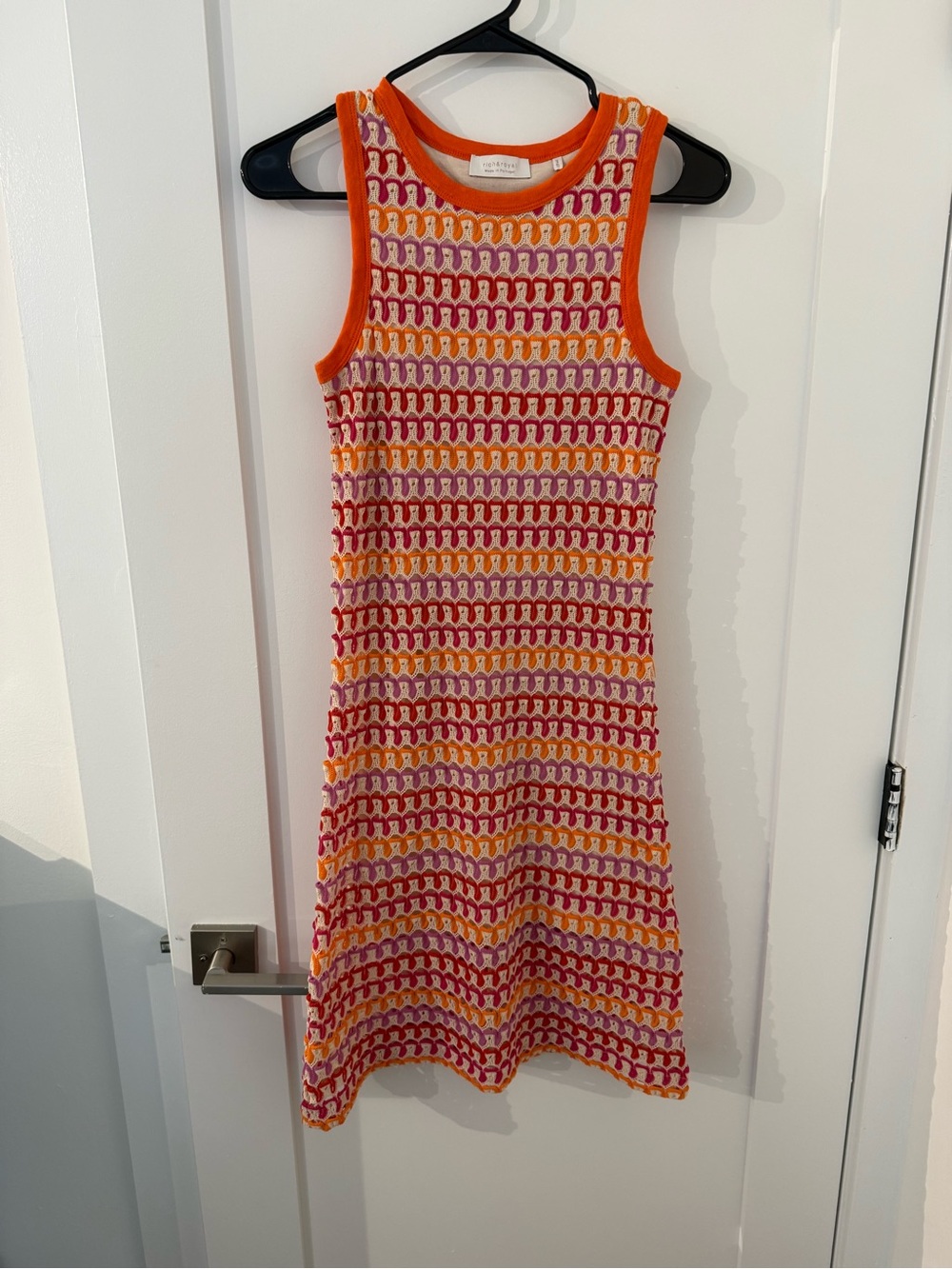 Sleeveless Striped Crochet Midi Dress in Orange, Pink & Yellow - Picture 1 of 4